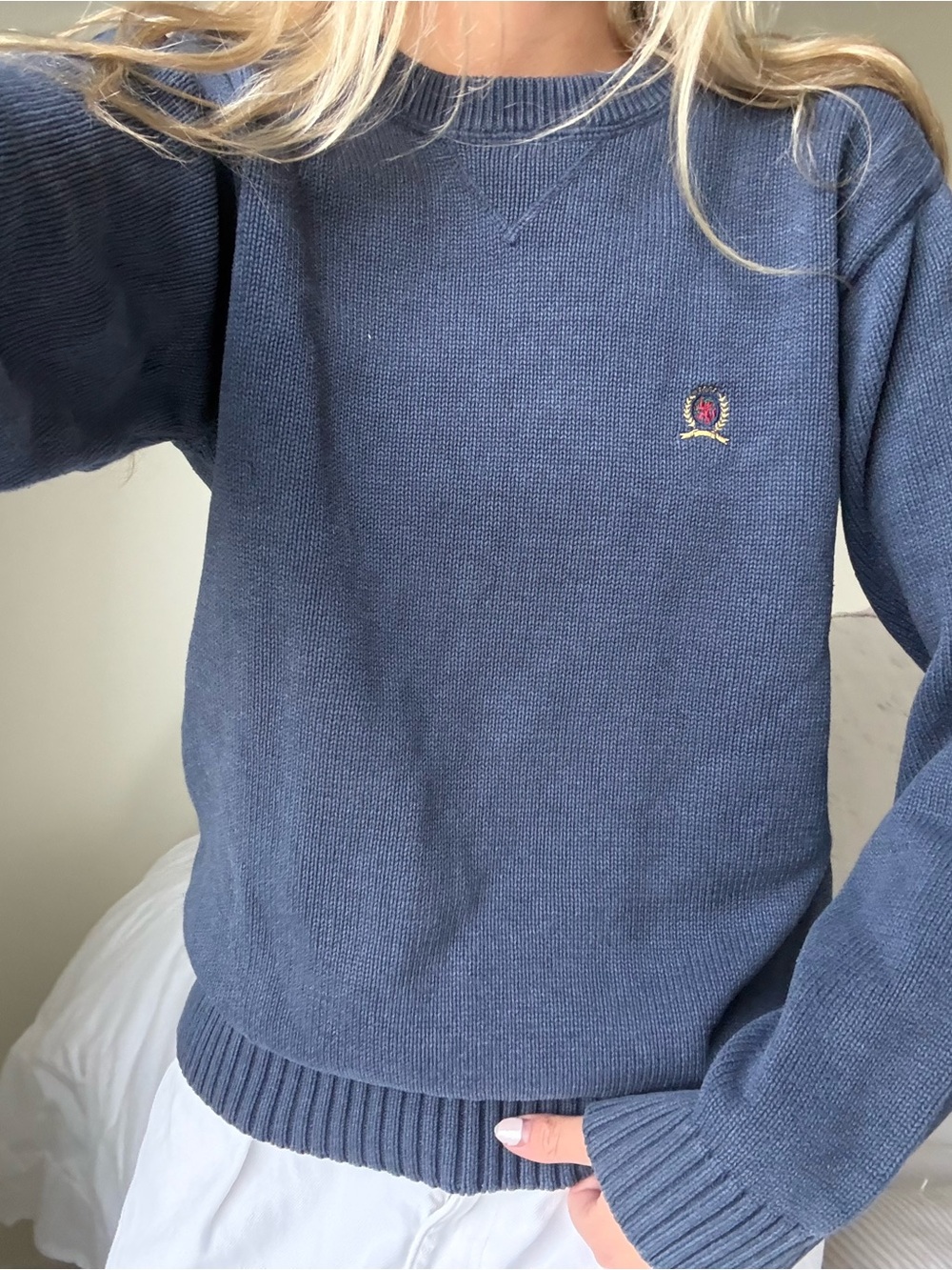 Vintage Tommy Hilfiger Slate Blue Crewneck knit Sweater 100% cotton